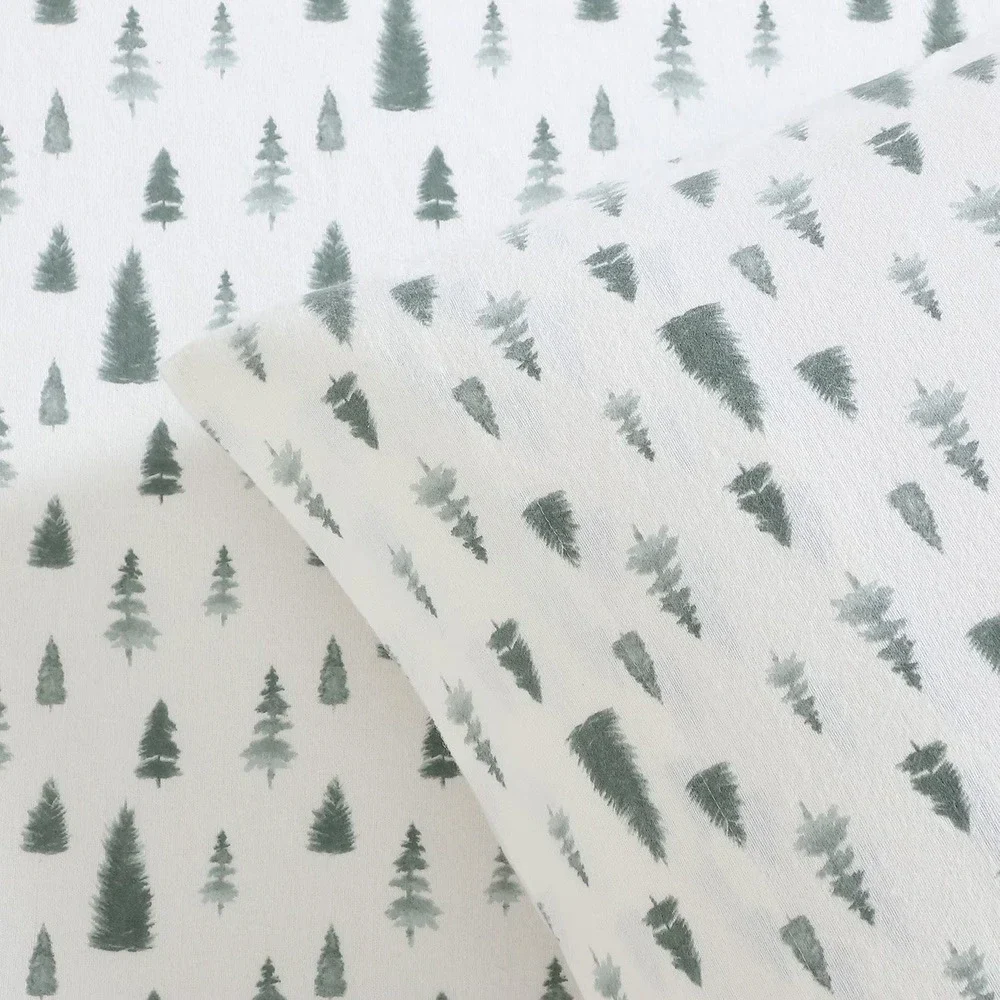 Lenox 6-Piece 100% Cotton Flannel Sheet Set Queen Pine Trees Green White Holiday